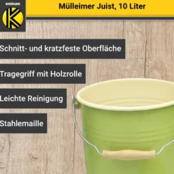 Emaillierter Mülleimer JUIST mit Deckel, 10 Liter