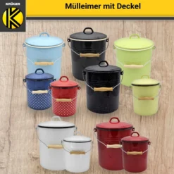 Emaillierter Mülleimer mit Deckel, 5 Liter