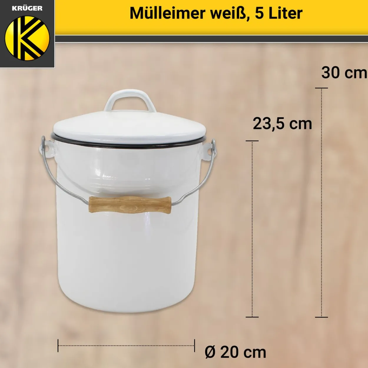 Emaillierter Mülleimer mit Deckel, 5 Liter