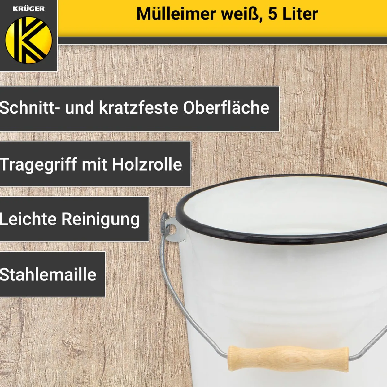 Emaillierter Mülleimer mit Deckel, 5 Liter