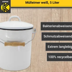 Emaillierter Mülleimer mit Deckel, 5 Liter