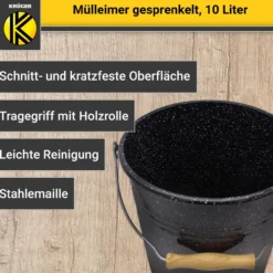 Emaillierter Mülleimer mit Deckel gesprenkelt, 10 Liter