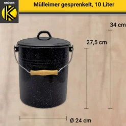 Emaillierter Mülleimer mit Deckel gesprenkelt, 10 Liter