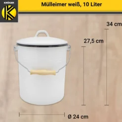Emaillierter Mülleimer mit Deckel, 10 Liter