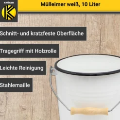 Emaillierter Mülleimer mit Deckel, 10 Liter