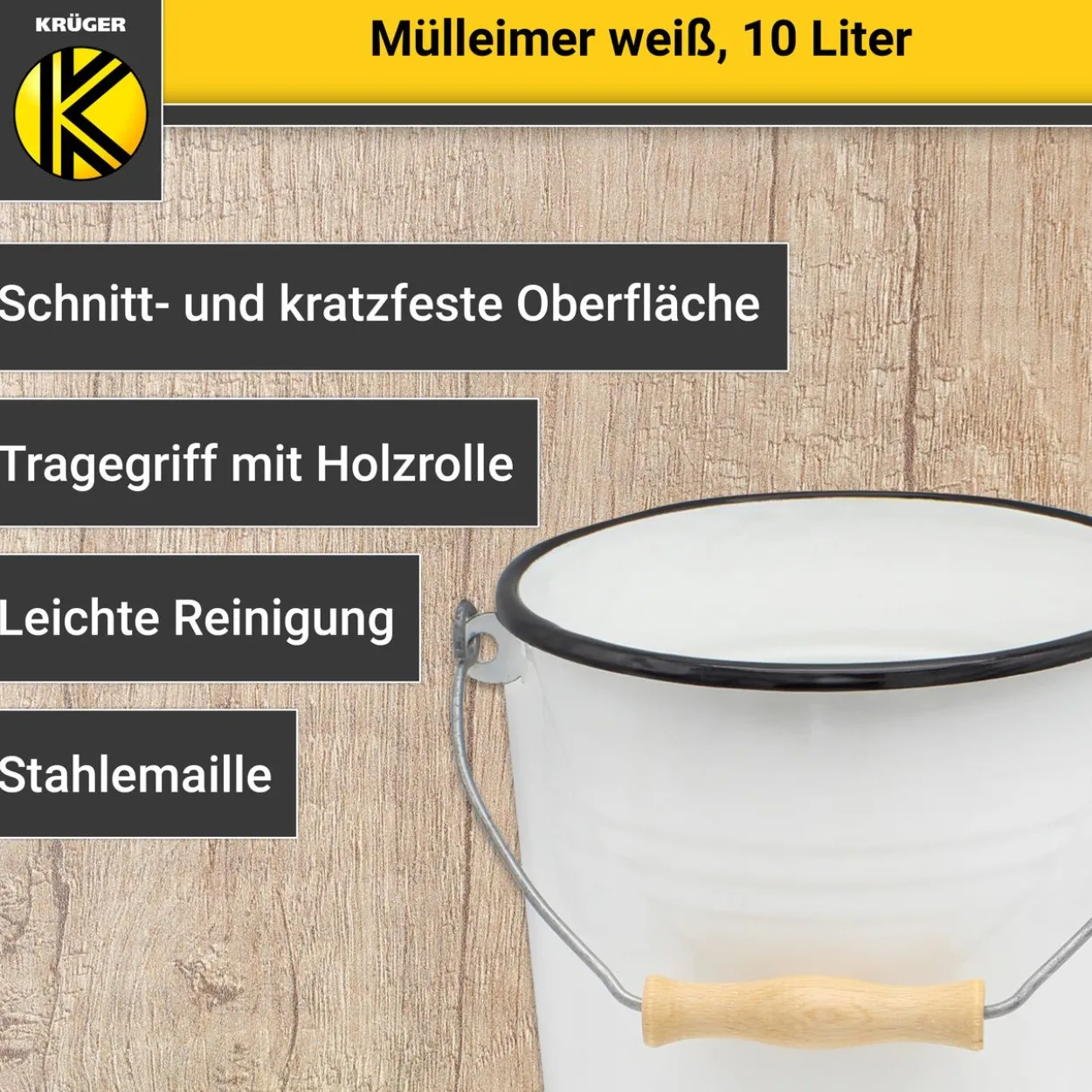 Emaillierter Mülleimer mit Deckel, 10 Liter