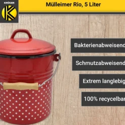 Emaillierter Mülleimer RIO mit Deckel, 5 Liter