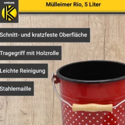 Emaillierter Mülleimer RIO mit Deckel, 5 Liter
