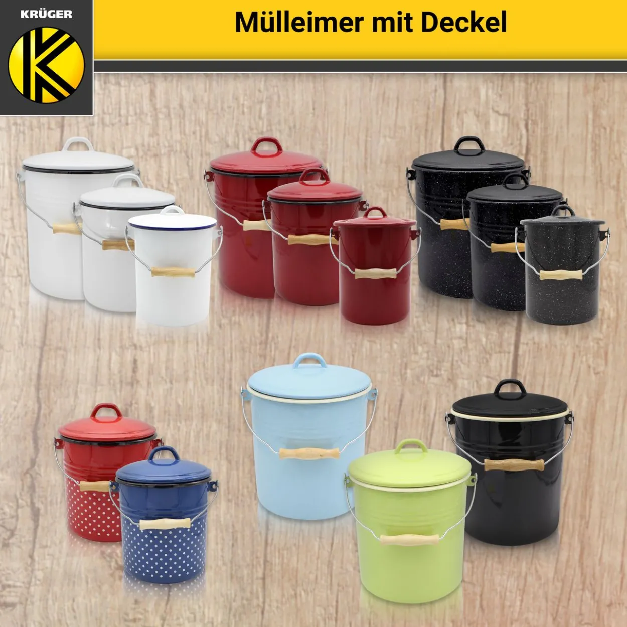 Emaillierter Mülleimer RIO mit Deckel, 5 Liter