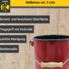 Emaillierter Mülleimer rot mit Deckel, 3 Liter