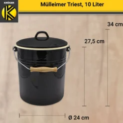 Emaillierter Mülleimer TRIEST mit Deckel, 10 Liter