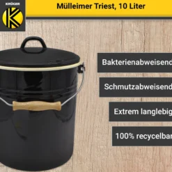 Emaillierter Mülleimer TRIEST mit Deckel, 10 Liter