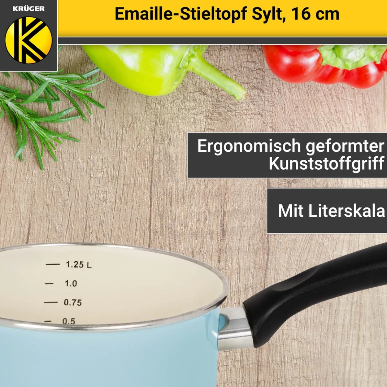 Emaillierter Stieltopf Sylt, 16 cm