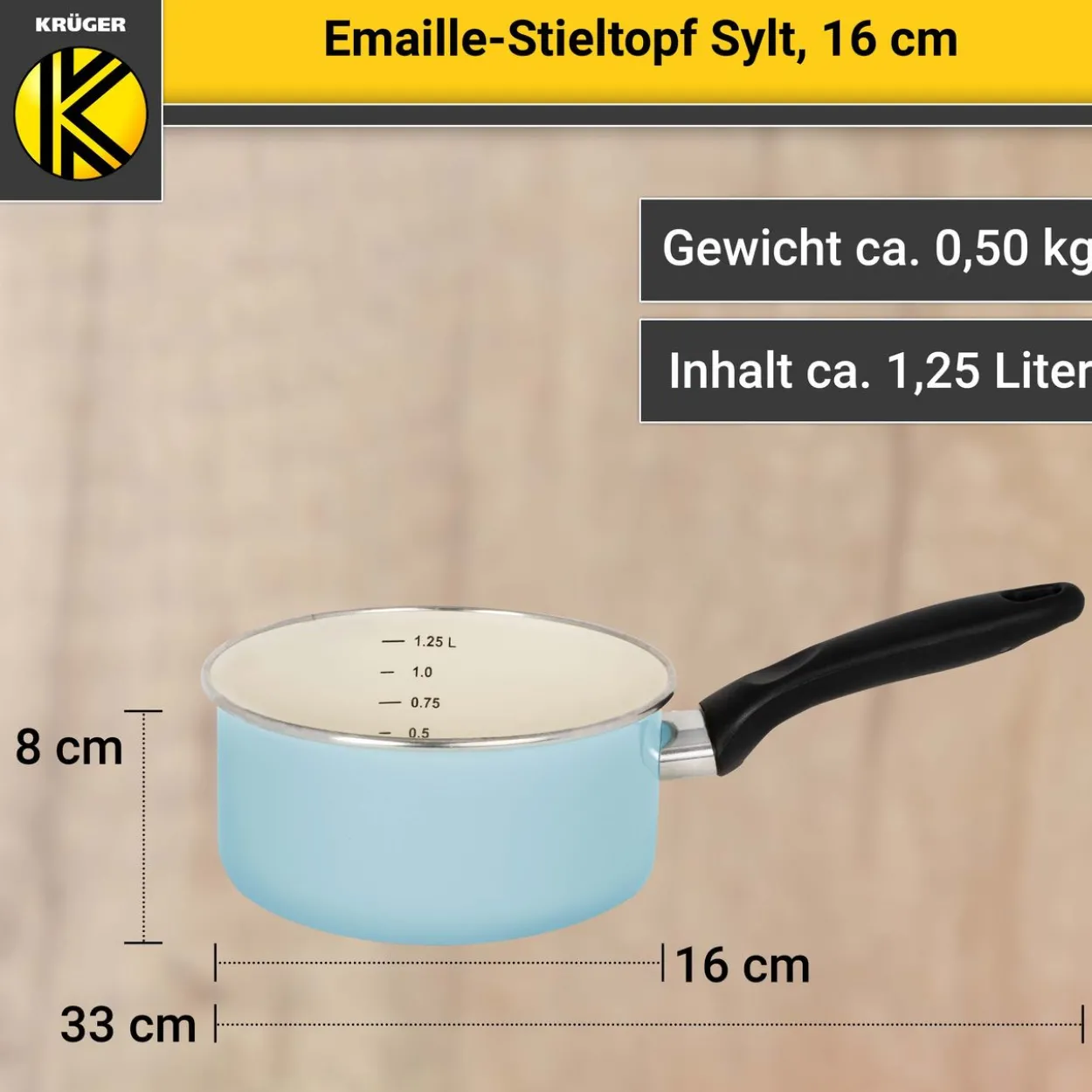 Emaillierter Stieltopf Sylt, 16 cm