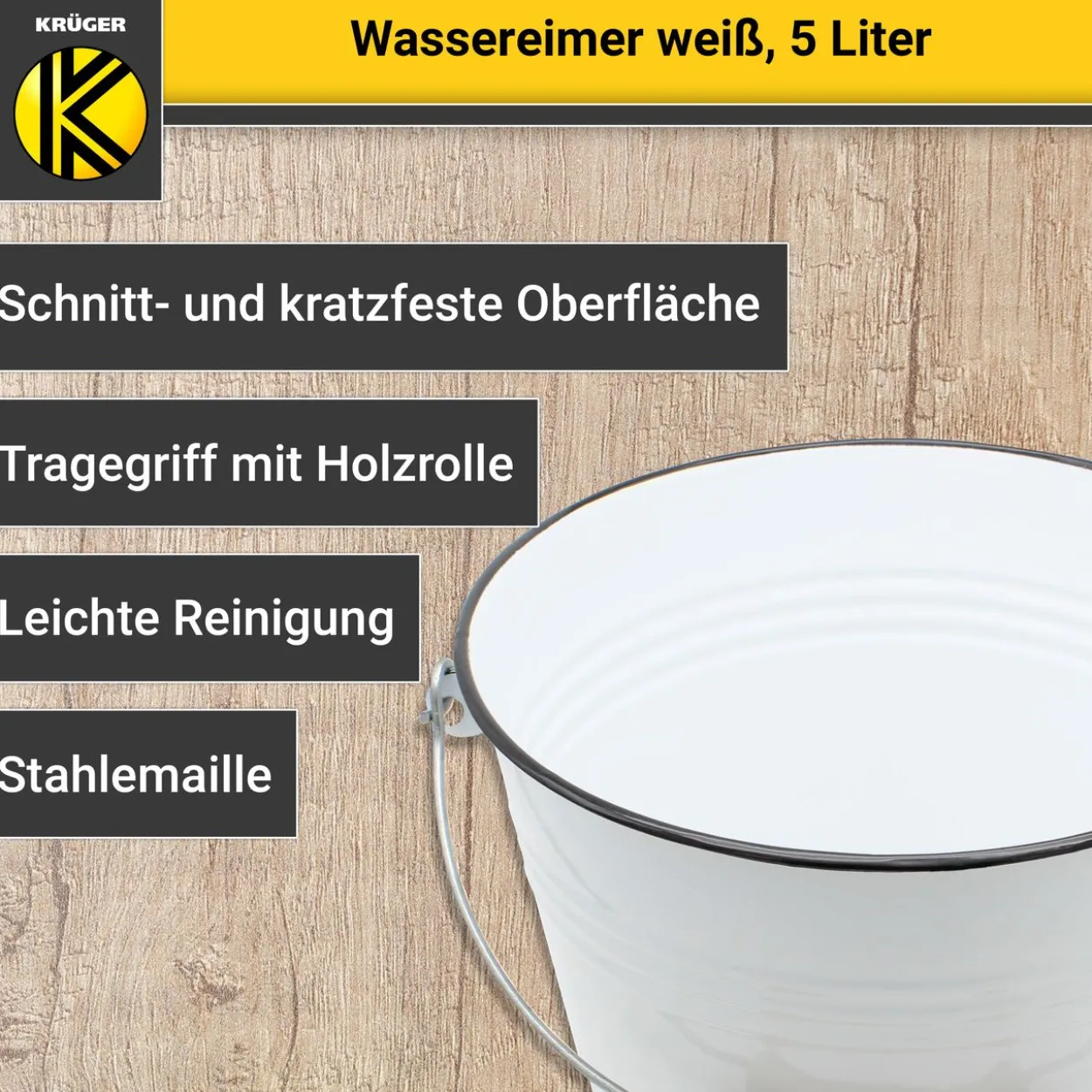 Emaillierter Wassereimer weiß, 5 Liter