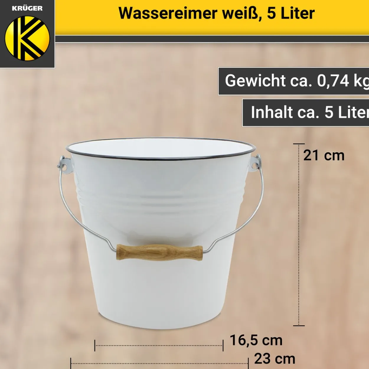 Emaillierter Wassereimer weiß, 5 Liter
