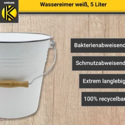 Emaillierter Wassereimer weiß, 5 Liter