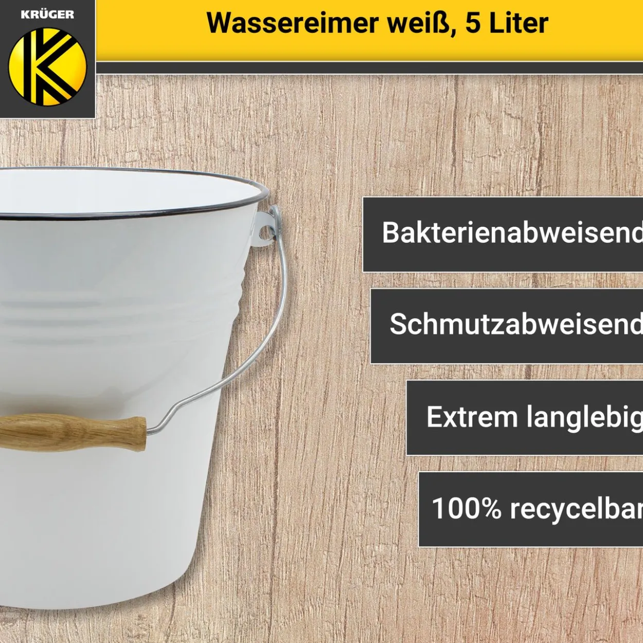Emaillierter Wassereimer weiß, 5 Liter