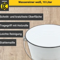 Emaillierter Wassereimer weiß, 10 Liter