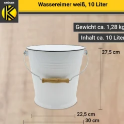 Emaillierter Wassereimer weiß, 10 Liter