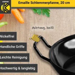 Emaillierte Schlemmerpfanne mit Holzteller, 20 cm