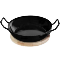 Emaillierte Schlemmerpfanne mit Holzteller, 20 cm