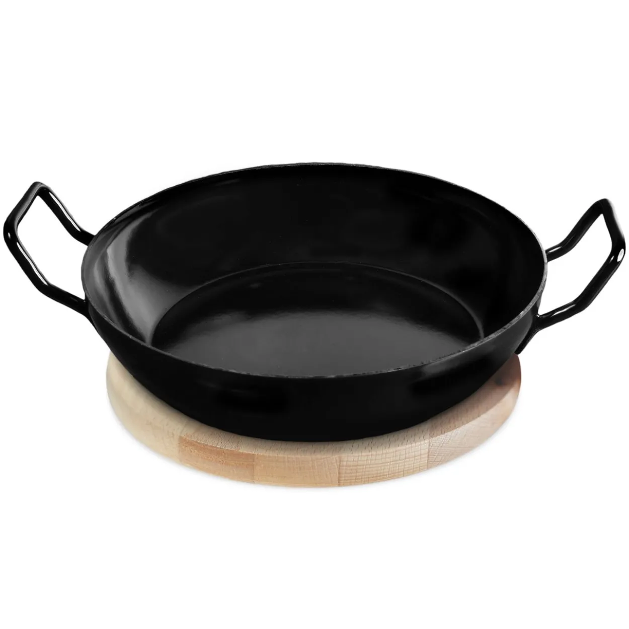 Emaillierte Schlemmerpfanne mit Holzteller, 20 cm