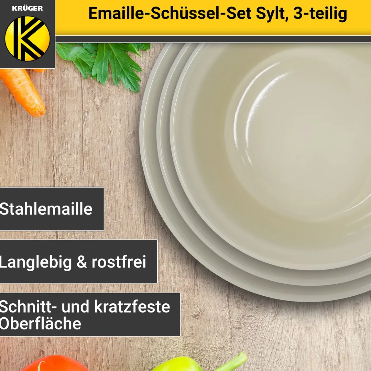 Emailliertes Schüssel-Set SYLT 3 tlg. (20, 24, 28 cm)