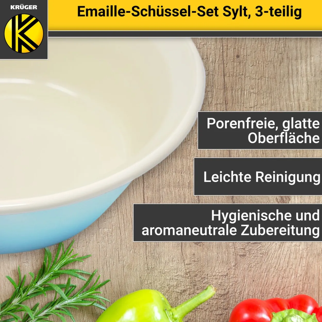 Emailliertes Schüssel-Set SYLT 3 tlg. (20, 24, 28 cm)