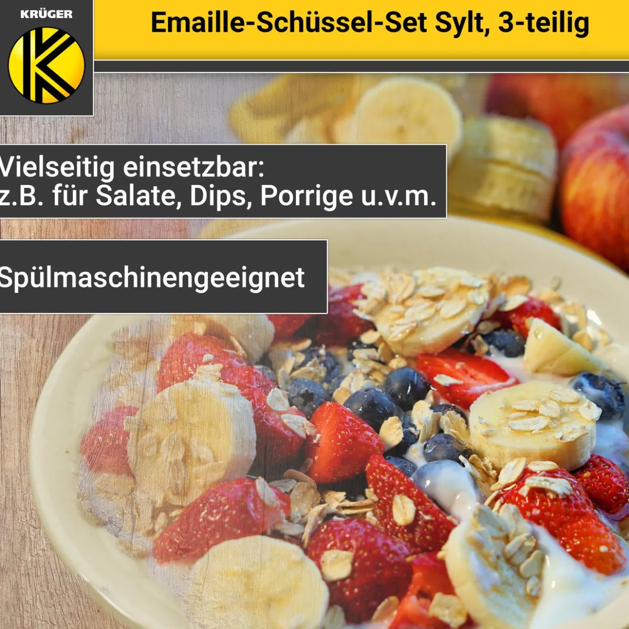 Emailliertes Schüssel-Set SYLT 3 tlg. (20, 24, 28 cm)