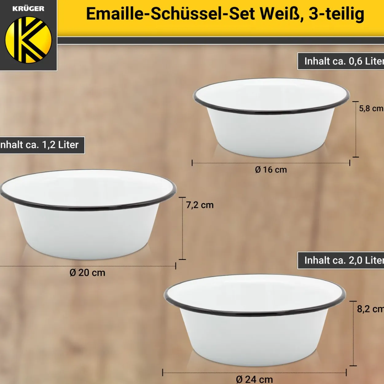 Emailliertes Schüssel-Set 3 tlg. (16, 20, 24 cm)