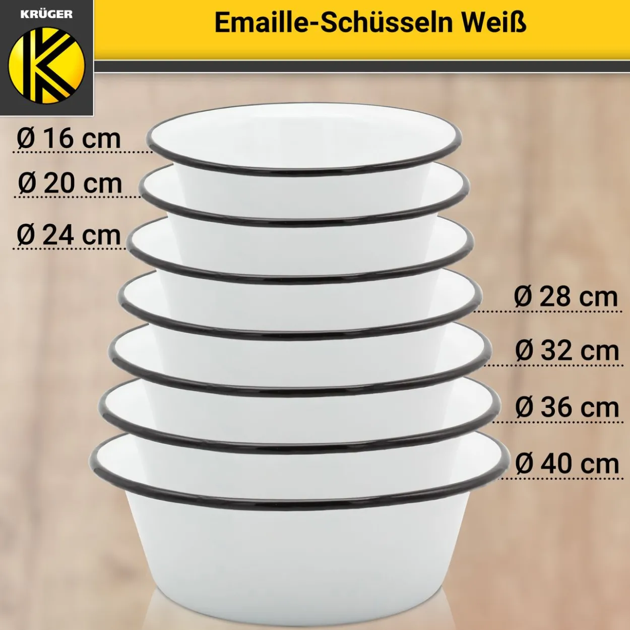 Emailliertes Schüssel-Set 3 tlg. (16, 20, 24 cm)