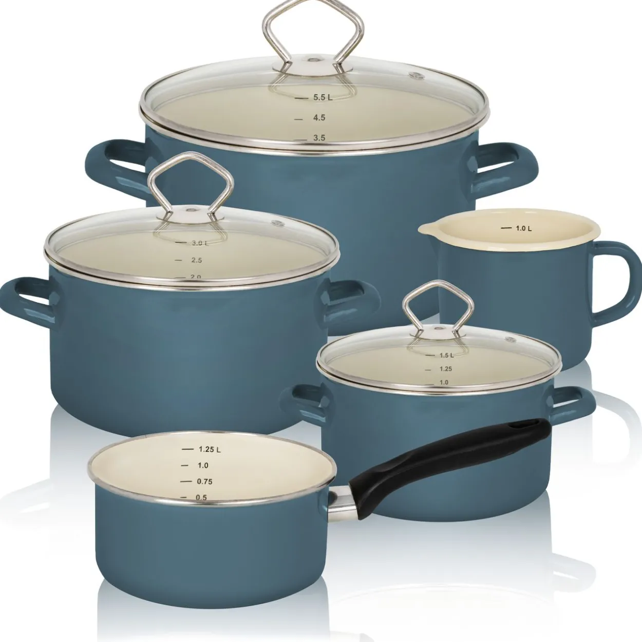 Emailliertes Topf-Set PETROL, 5tlg.