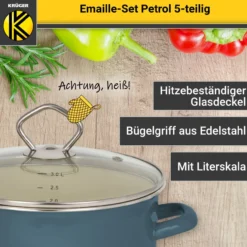 Emailliertes Topf-Set PETROL, 5tlg.