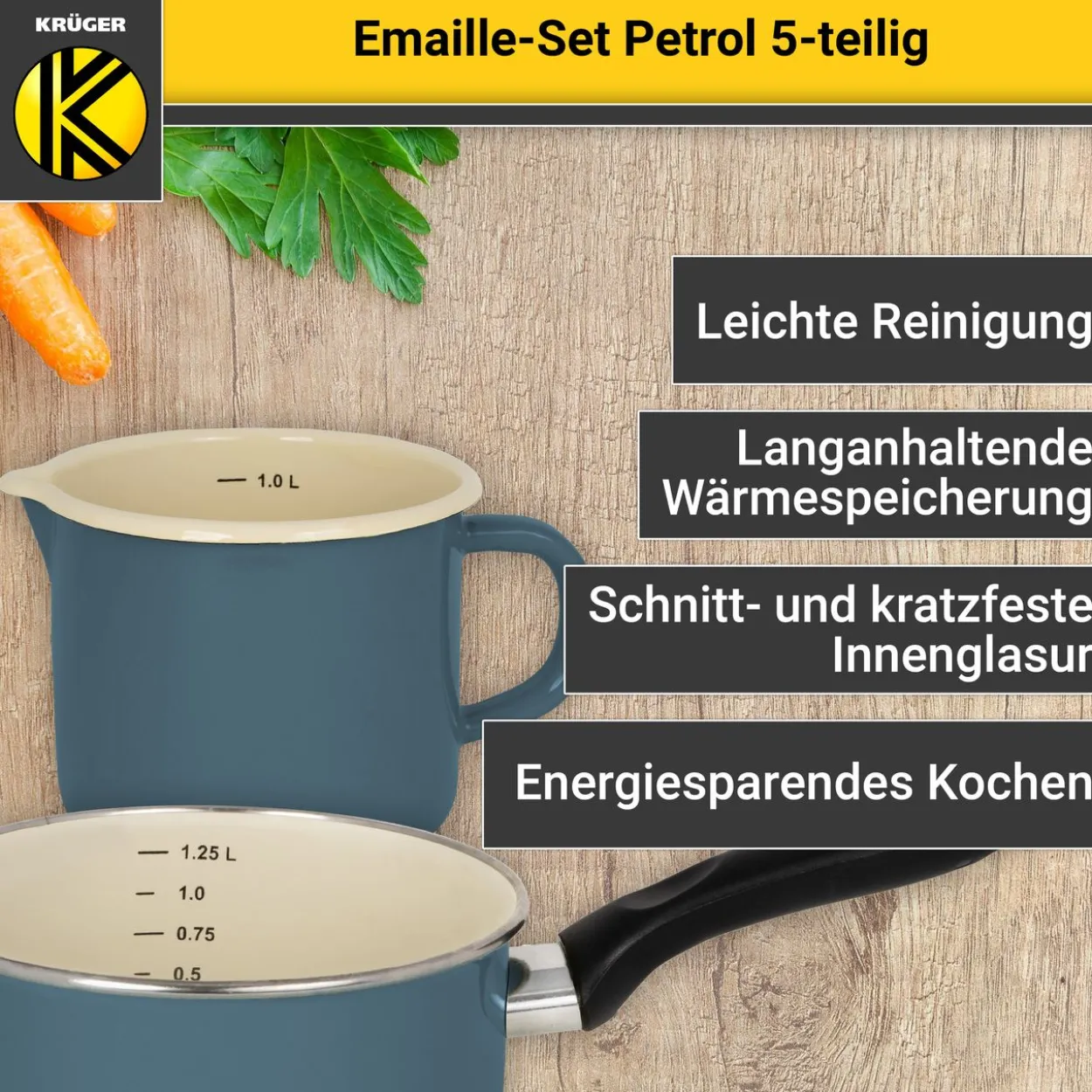 Emailliertes Topf-Set PETROL, 5tlg.
