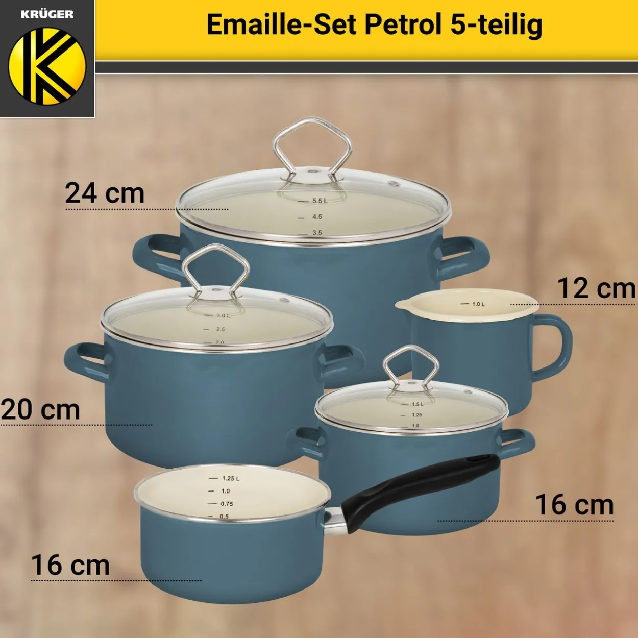 Emailliertes Topf-Set PETROL, 5tlg.
