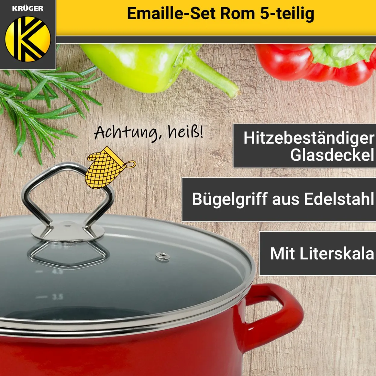 Emailliertes Topf-Set ROM, 5tlg.