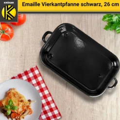 Emaillierte Vierkantpfanne schwarz, 26 cm
