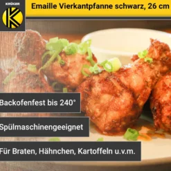 Emaillierte Vierkantpfanne schwarz, 26 cm