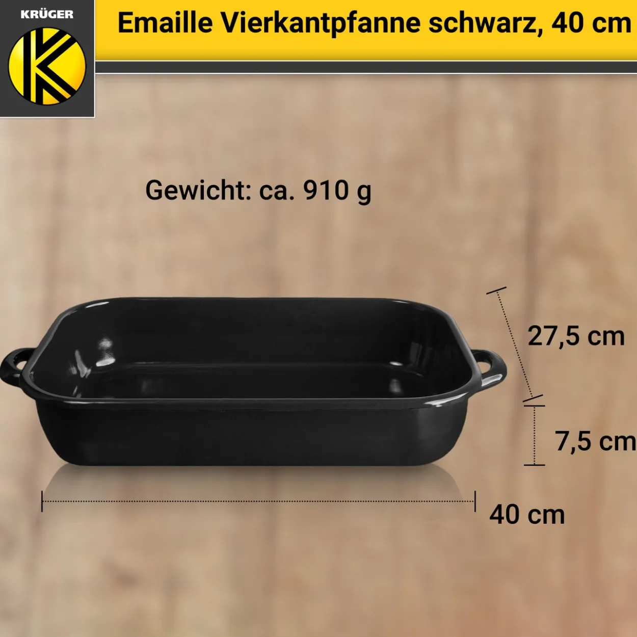 Emaillierte Vierkantpfanne schwarz, 40 cm