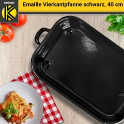 Emaillierte Vierkantpfanne schwarz, 40 cm