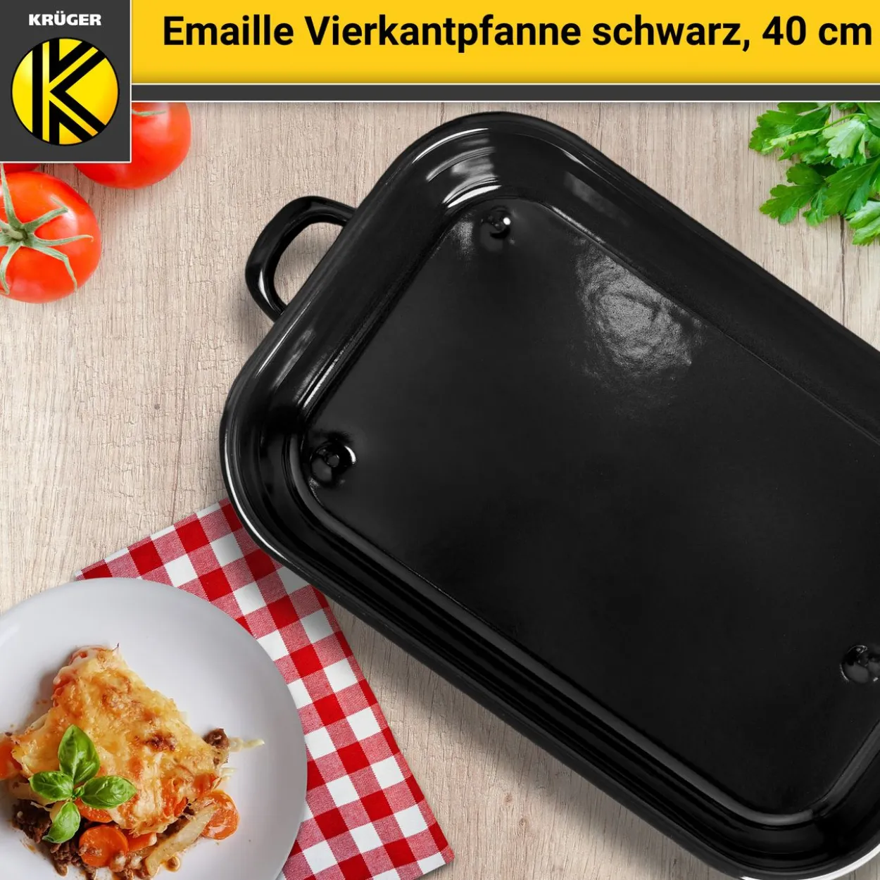 Emaillierte Vierkantpfanne schwarz, 40 cm