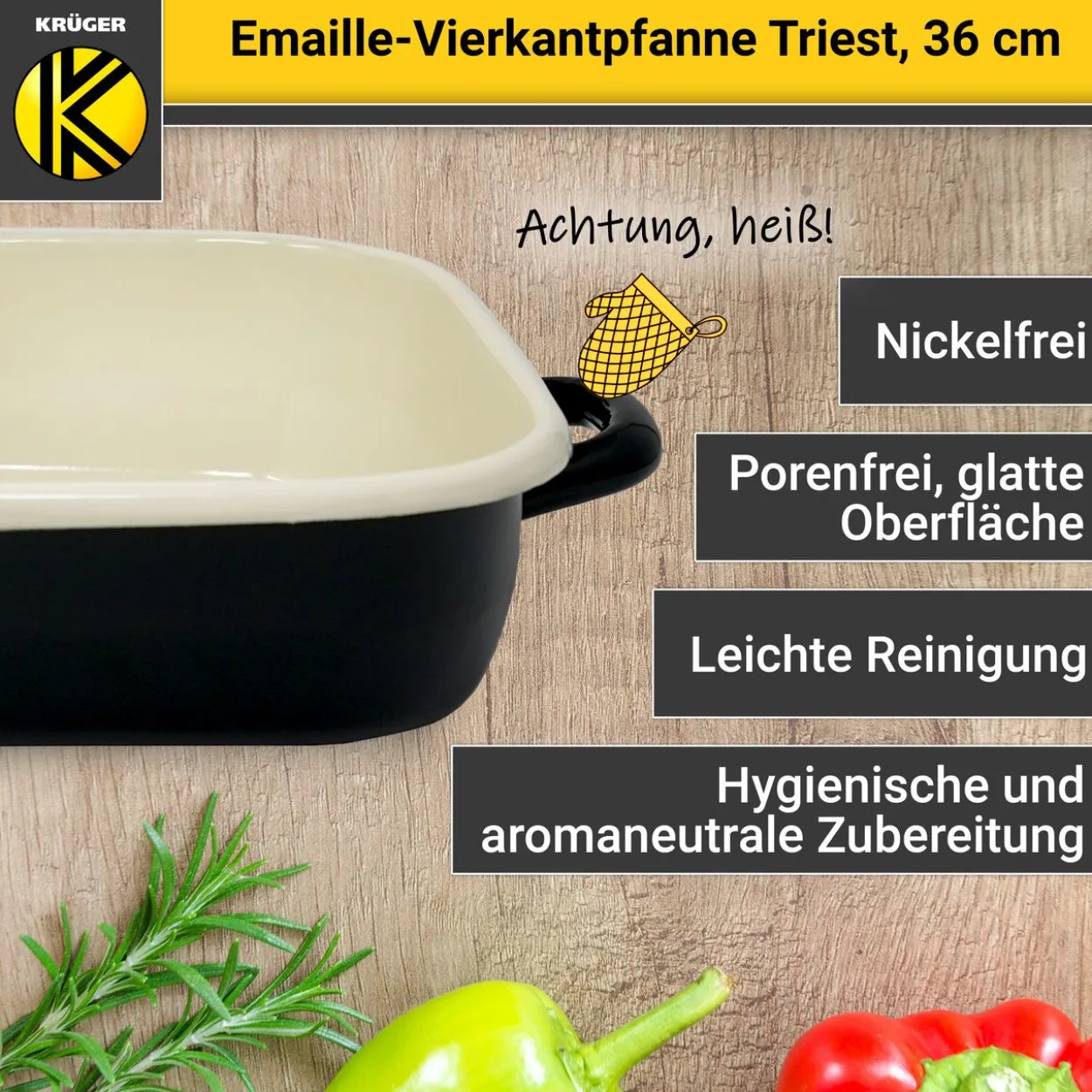 Emaillierte Vierkantpfanne Triest, 36 x 25 cm