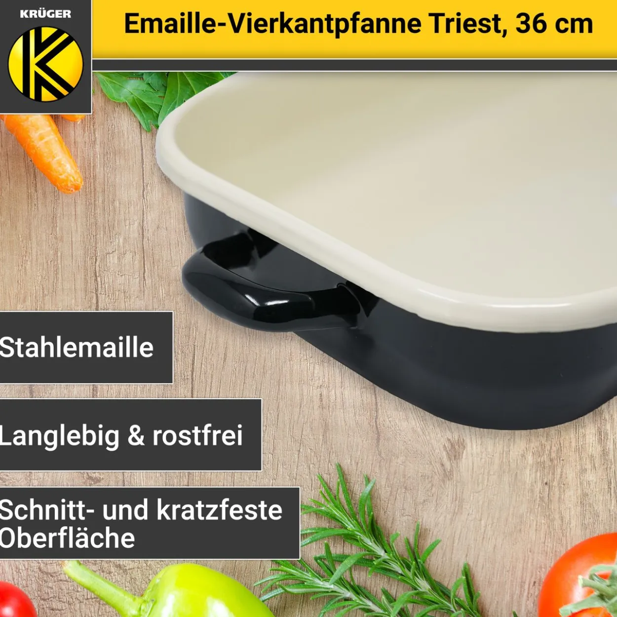 Emaillierte Vierkantpfanne Triest, 36 x 25 cm