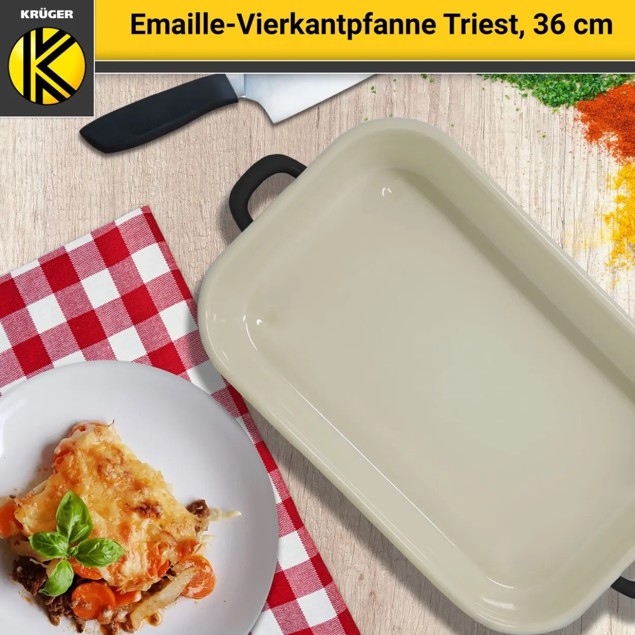 Emaillierte Vierkantpfanne Triest, 36 x 25 cm