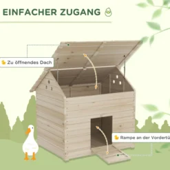 Entenhaus mit aufklappbarem Kippdach, Geflügelhaus mit erhöhten Boden und Rampe