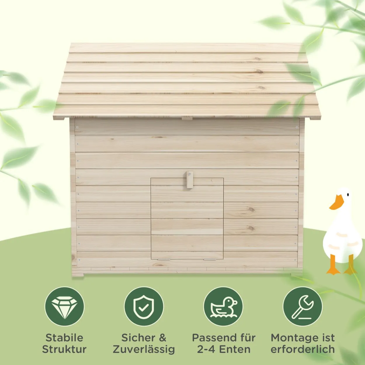 Entenhaus mit aufklappbarem Kippdach, Geflügelhaus mit erhöhten Boden und Rampe