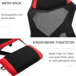 Ergonomischer Bürostuhl Gaming Stuhl Drehstuhl mit Fußstütze Schwarz