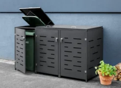 3er Mülltonnenbox aus Edelstahl, ca. 207 x 77,5 x 115 cm - Anthrazit
