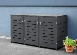 3er Mülltonnenbox aus Edelstahl, ca. 207 x 77,5 x 115 cm - Anthrazit